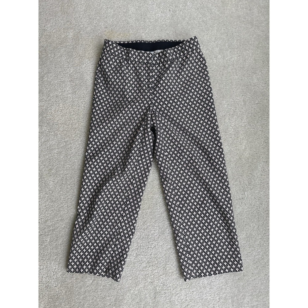 J Jill Womens Size 2 Petite Capri Pants Black Geometric Flower All-Over Print